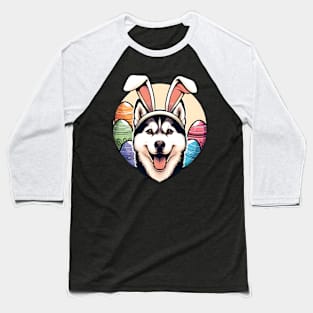 Siberian Husky with Bunny Ears Enjoys Easter Morning Baseball T-Shirt